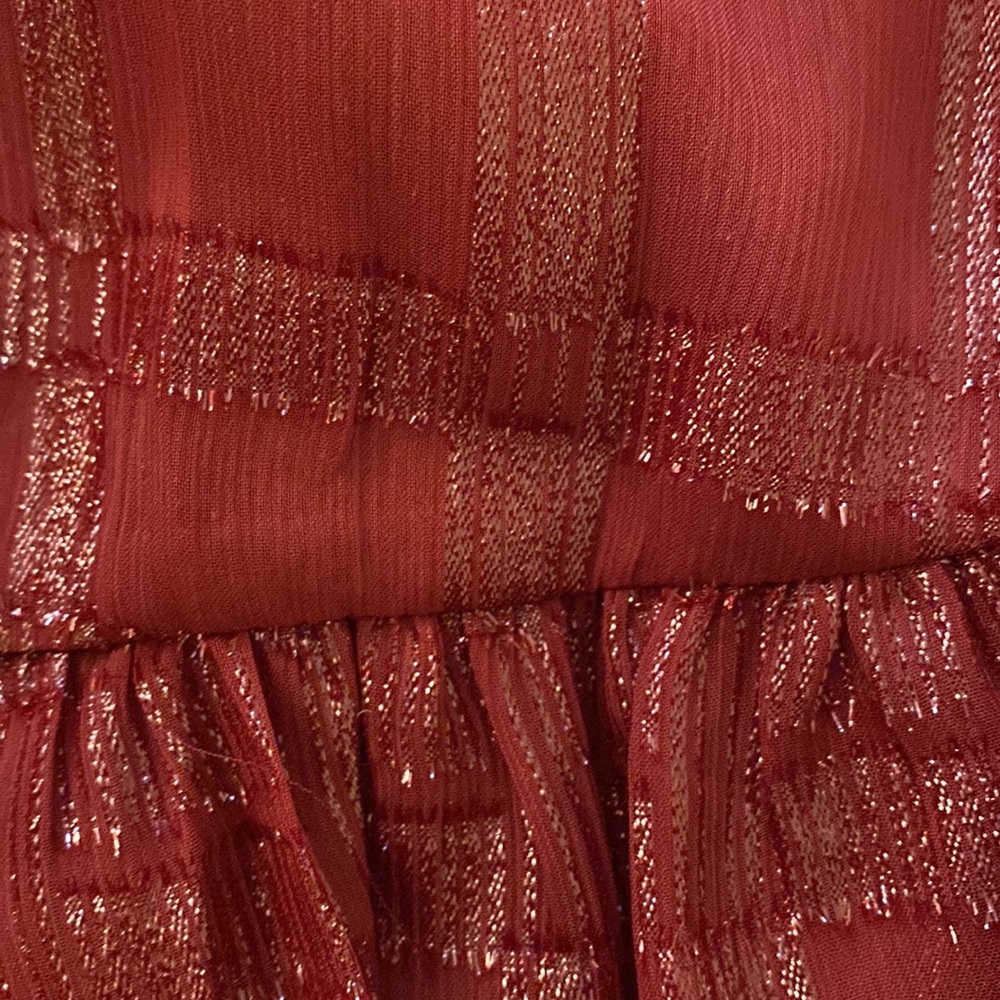 Michael Kors NWOT burgundy silver metallic ruffled long sleeve holiday dress - Picture 10 of 16